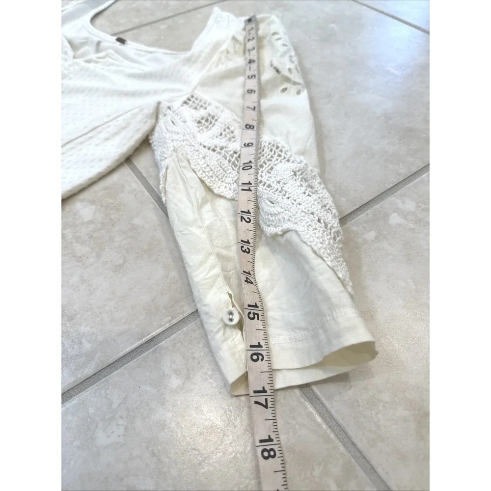 Free People Cream Swiss Dot Crochet Eyelet Lace Sleeve Boho Top‎ Small Ivory